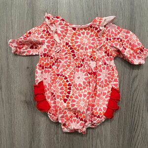 Ruffle Butts Pink and Red Heart Patterned Baby Romper